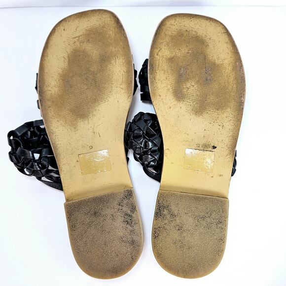 Crown Vintage OLEYA‎ Black Braided Leather Square Toe Slide Sandals Size 9M - Picture 3 of 8